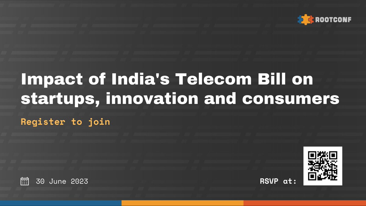 Are you ready to have the government in your chats? Register and know how the (draft) telecom bill impacts you. has.gy/k_2j <a href="/amlanjo/">Amlan Mohanty</a> <a href="/parag_kar/">Parag Kar</a> set the context followed by a panel #TelecomBill 

<a href="/hasgeek/">Hasgeek</a> <a href="/internetfreedom/">Internet Freedom Foundation (IFF)</a> <a href="/kaarana_/">Kaarana</a>