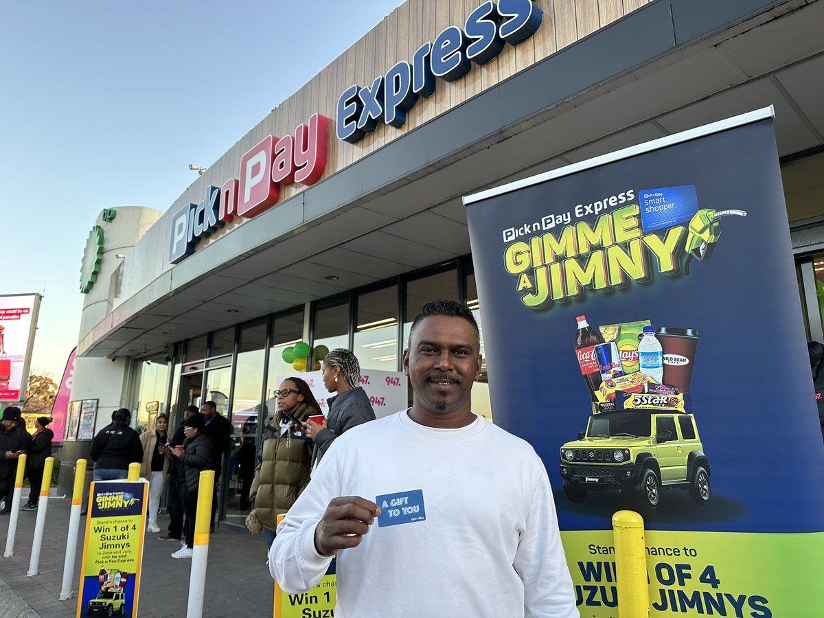 947's tweet photo. @bp_SouthAfrica @PicknPay Looking for a new car? 
Stand a chance to WIN a Suzuki Jimny GLX with @bp_SouthAfrica &amp; @PicknPay.   

#AneleAndTheClubOn947 are LIVE from bp Broadacres &amp; you stand a chance to WIN R30,000 in fuel &amp; food vouchers. 
Bring a can or two to donate. 

#GimmeAJimny #PnPExpress #bp https://t.co/MFZCPTuYd9