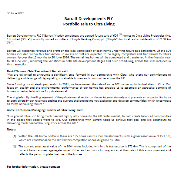 vsihv's tweet image. #GLE #BDEV
Both doing portfolio sales to institutions.
Political backlash notwithstanding, seems like a pretty smart was of adding to the order book before year end?

Wonder why BDEV disclosed asset value &amp;amp; not sale price

I hold #GLE - did give sale price &amp;amp; confirmed in line