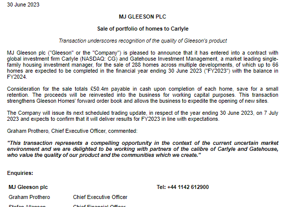 vsihv's tweet image. #GLE #BDEV
Both doing portfolio sales to institutions.
Political backlash notwithstanding, seems like a pretty smart was of adding to the order book before year end?

Wonder why BDEV disclosed asset value &amp;amp; not sale price

I hold #GLE - did give sale price &amp;amp; confirmed in line