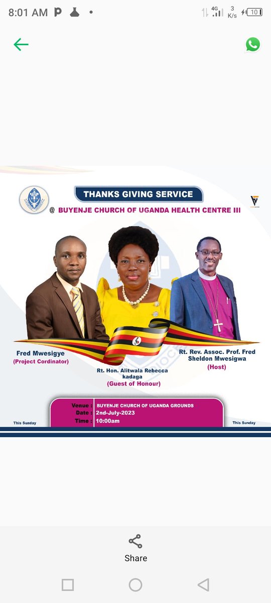 atwine_timothy's tweet photo. This Sunday 2nd July, we are hosting Rt. Hon. Rebecca Alitwala Kaddaga during the thanks giving service for Buyenje Church of Uganda Health center lll 🔥🔥 https://t.co/FMPy4VT50a
