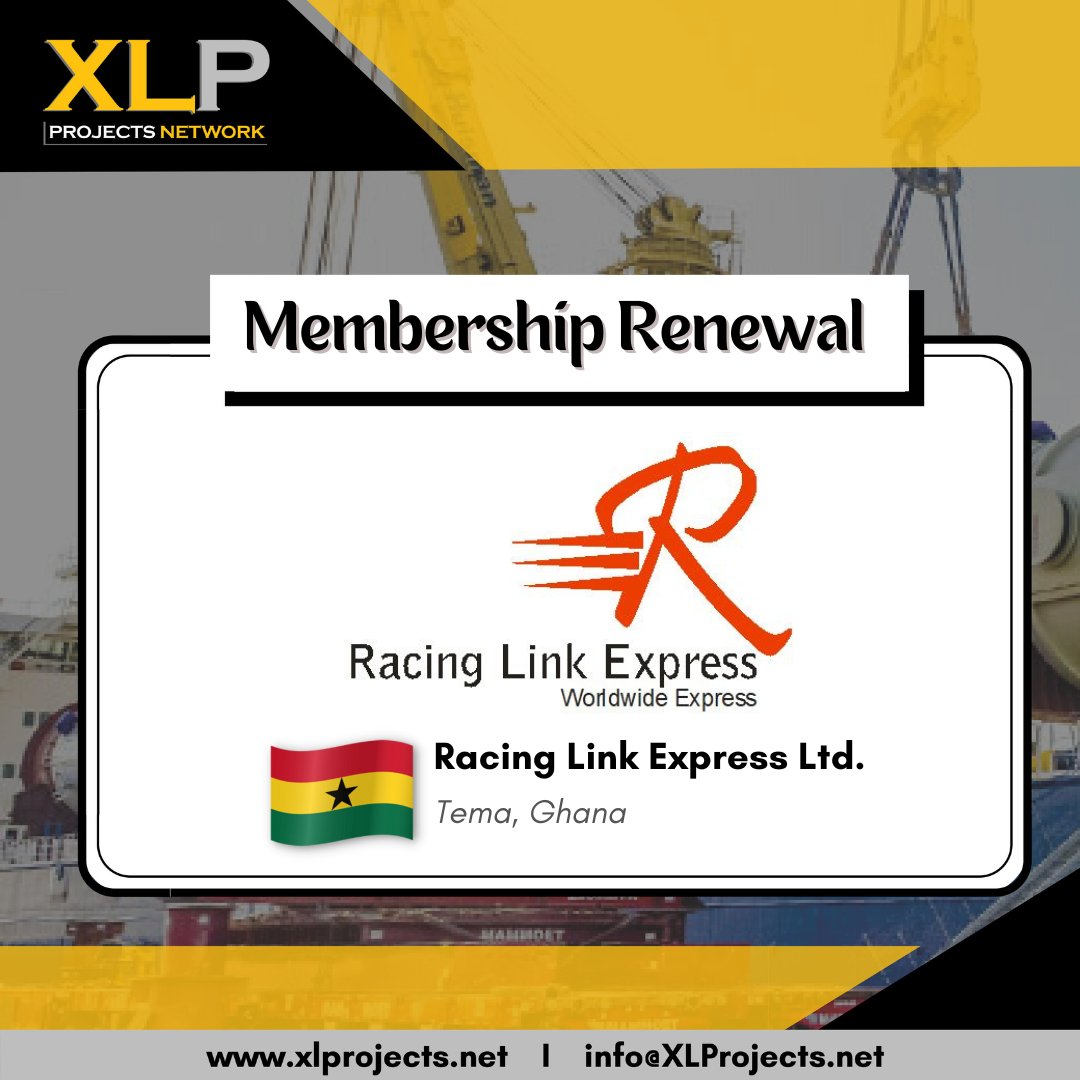 We are pleased to announce that Racing Link Express Ltd. in Ghana has renewed their membership to XLProjects!

#XLProjects #AINetworks #LogisticsNetwork #freightnetworks #heavylift #racinglinkexpressltd
