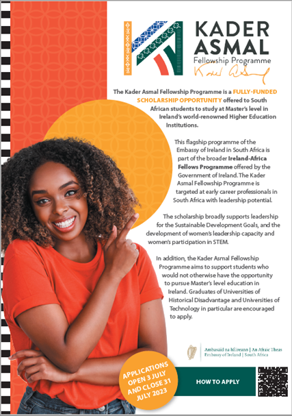 Do you want to learn more about studying in the Ireland on a fully funded scholarship?

Join us for an information session about the Kader Asmal Fellowship Programme on Tuesday 04 July at 11am SAST.

Register now at the link below!

us02web.zoom.us/meeting/regist…