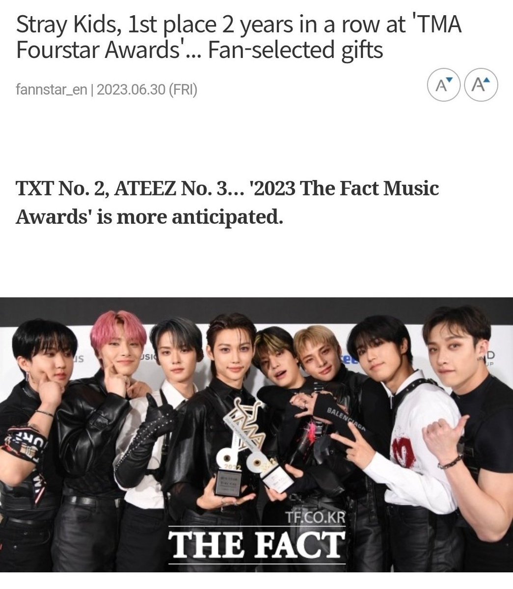 'Stray Kids, 1st Place 2 years in a row at TMA Fourstar Awards'... Fansl-selected gifts

Mind you, stays started to vote on Fannstar 2 weeks ago, after the 5-star promotion ended and we managed to win with a BIG GAP 😭 Sending hugs to all stays 🫂