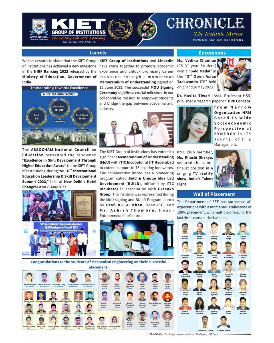 Kiet_edu's tweet photo. Unveiling the June 2023 edition of KIET Chronicle - The College Newsletter: A canvas of triumphs, innovations, and remarkable strives.
#kiet #kiet_group_of_institutions #ghaziabad #aktu #chronicle #KIET_Chronicle_June_2023 #KIET_Chronicle #KIETChronicleJune2023 #LatestNews https://t.co/51xXu2q0cT