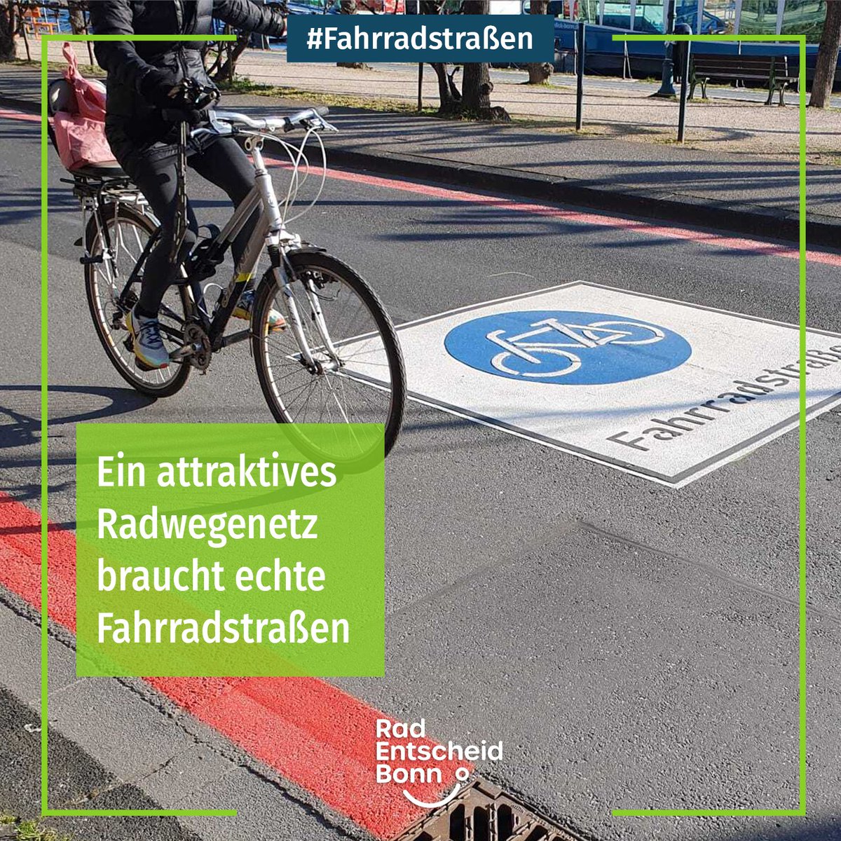 Sicher und komfortabel Fahrrad fahren, für Kinder, ältere Menschen und alle, die sich im dichten Verkehr auf dem Rad nicht wohl fühlen - dafür brauchen wir die #Fahrradstraßen in #Bonn.