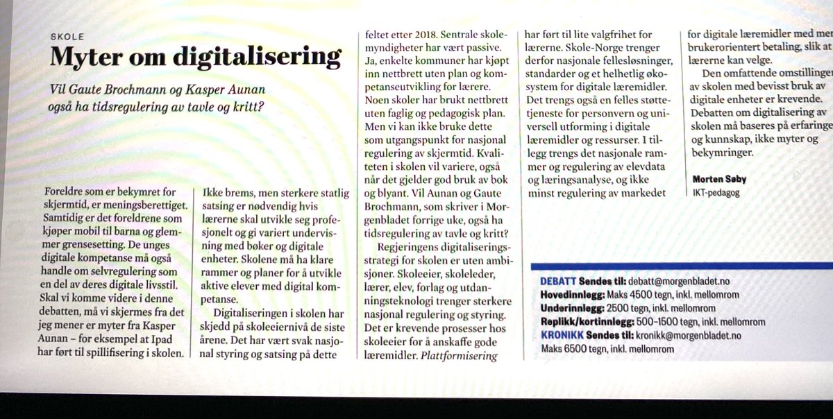 Om skjermtid og digitalisering i skolen. Tilsvar til mytomani: