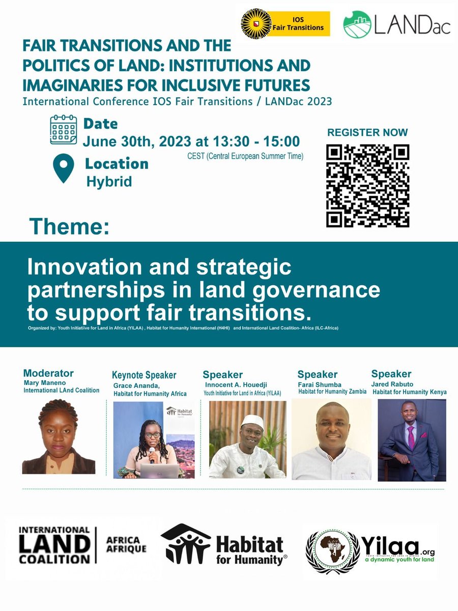 YOUTH INITIATIVE FOR LAND IN AFRICA (Yilaa) (@youth_yilaa) on Twitter photo At <a href="/LANDacademy/">LANDac - The Netherlands Land Academy</a>, #Yilaa, <a href="/ILCAfrique/">ILCAfrica</a> and <a href="/KYHabitat/">HabitatForHumanityKY</a> have organized a session today on the Role of Data for youth land rights in Africa from 13:30 to 15:00 CEST.
Please, join us.
Registration: lnkd.in/e7QyESvJ At <a href="/LANDacademy/">LANDac - The Netherlands Land Academy</a>, #Yilaa, <a href="/ILCAfrique/">ILCAfrica</a> and <a href="/KYHabitat/">HabitatForHumanityKY</a> have organized a session today on the Role of Data for youth land rights in Africa from 13:30 to 15:00 CEST.
Please, join us.
Registration: lnkd.in/e7QyESvJ