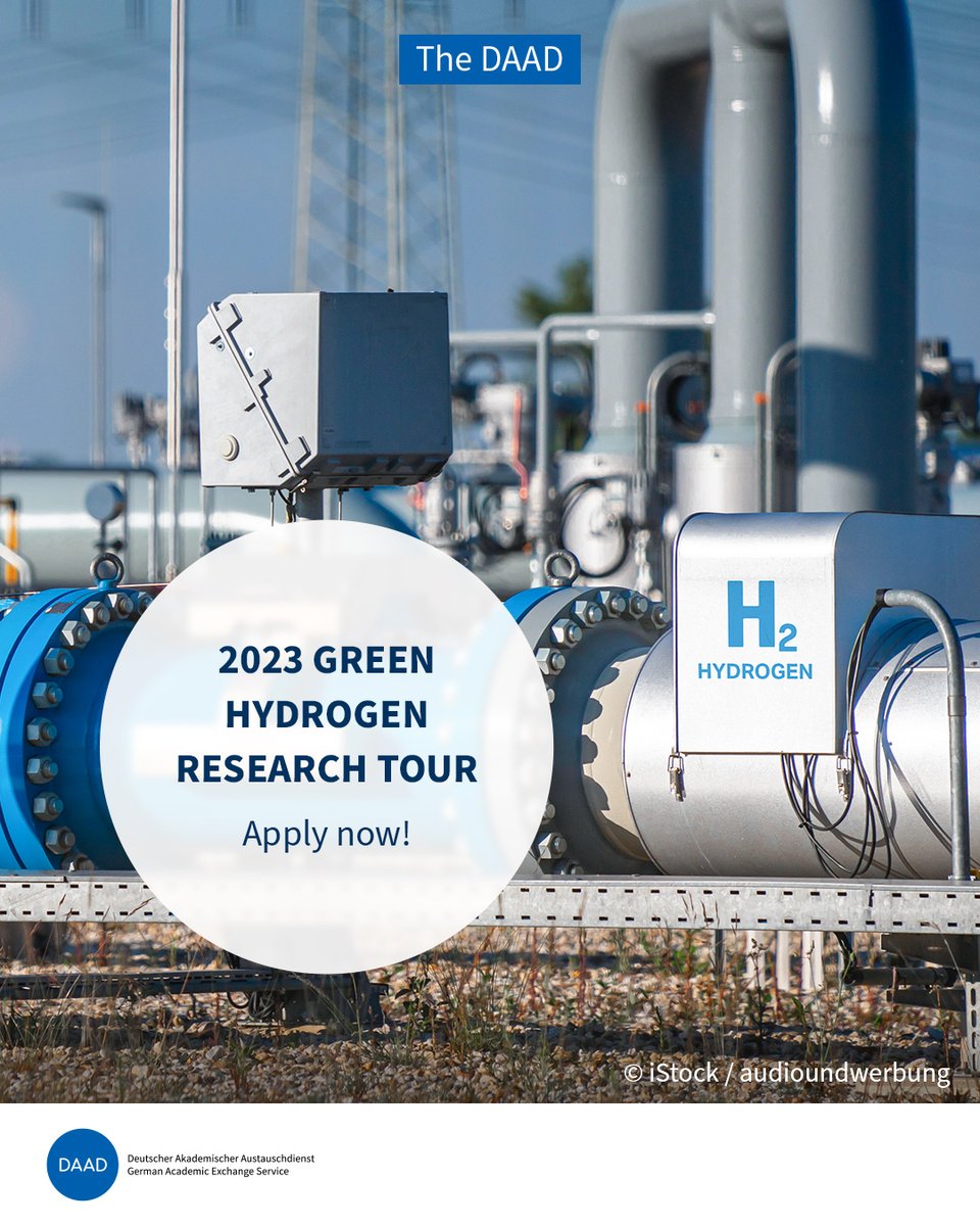 DAAD_Germany's tweet photo. Gain exclusive insight into green hydrogen research &amp; technology in Germany! 🌍 We invite doctoral students and postdoctoral researchers from the #ERA to the 2023 #GH2ResearchTour from 24–29 September in Germany. For more details: ➡️ https://t.co/l4agC14MsS #DAADClimate https://t.co/ntV7fc7rLU