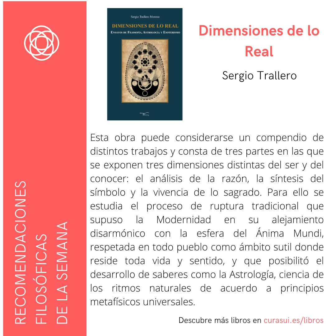 Esta semana os recomendamos "Dimensiones de lo Real" de Sergio Trallero

#filosofía #autoconocimiento #curasui #curasumundi #acompañamiento #pensamientocrítico #estoicismo  #estoico #acompañamientofilosofico #filosofiaaplicada