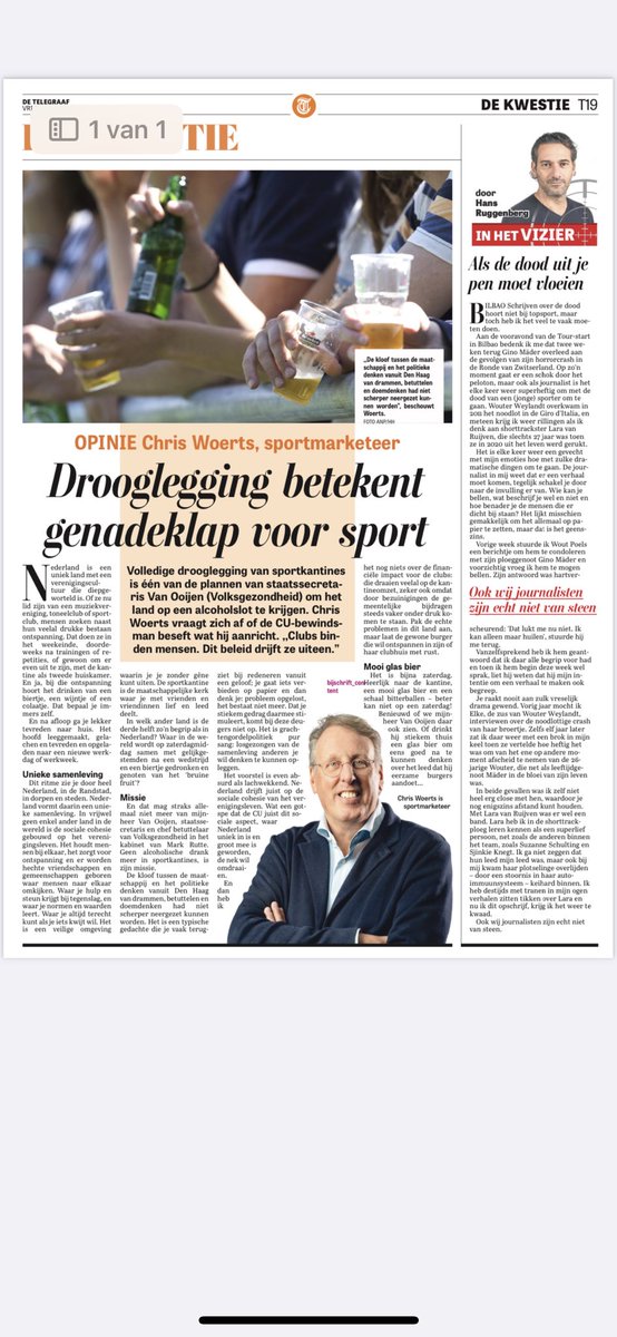 De kerken stromen leeg, maar het verenigingsleven bloeit en is het cement van de samenleving en juist dat wil de <a href="/christenunie/">ChristenUnie</a> de nek omdraaien. Totaal los gezongen van de realiteit en de maatschappij. Vandaag opinie in de <a href="/telegraaf/">De Telegraaf</a> <a href="/KNVB/">KNVB</a> <a href="/nocnsf/">NOC*NSF</a> #sport #pokitiek hup <a href="/VVD/">VVD</a> op de