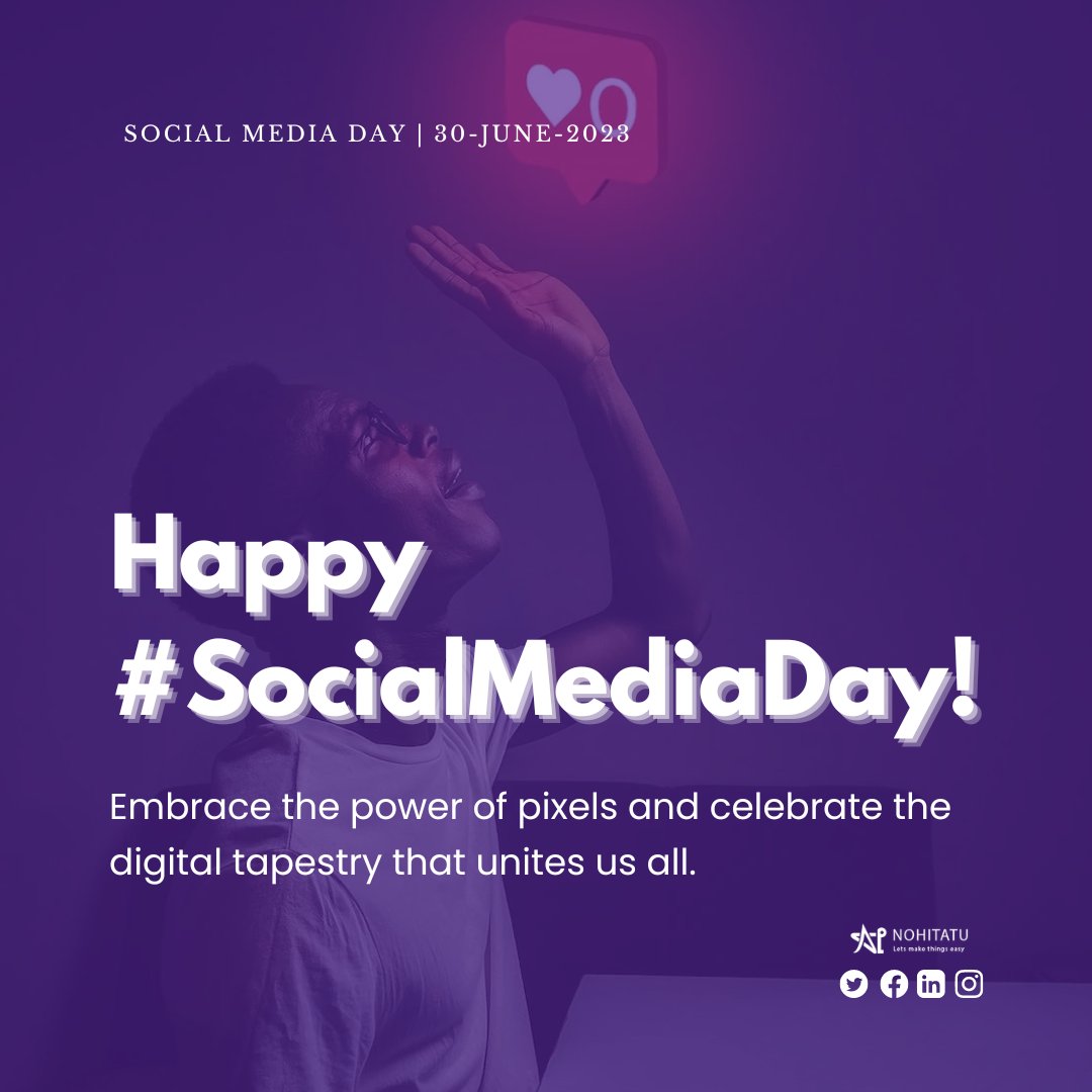 Nohitatu's tweet photo. Today, we raise a virtual toast to the incredible force that shapes our digital landscape and fuels connections worldwide. Happy #SocialMediaDay, where pixels paint a masterpiece of unity and inspiration!

#socialmediaday #socialmediamarketing  #business #june #nohitatu https://t.co/uvbhvZPmg7