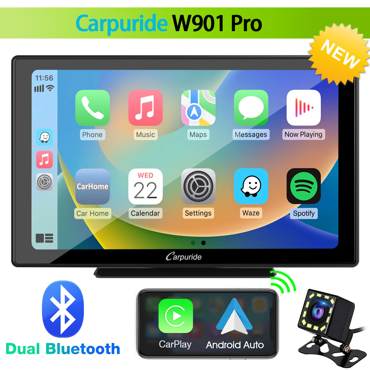 CARPURIDE W901 Pro Portable Smart Multimedia Dual Bluetooth Dashboard Console With Backup Camera

#applecarplay #carplay #carstereo #stereo 
#androidauto