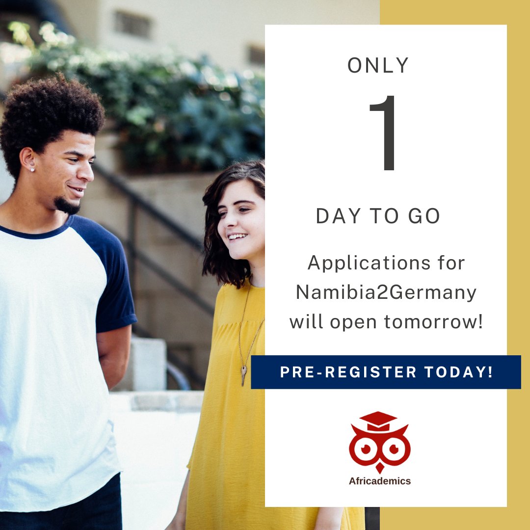 Applications for our #Namibia2Germany programme are opening tomorrow! So get ready and pre-register to make sure you receive the call for applications: tinyurl.com/yh9duxvz

#namibia #germany #TVET #ausbildung #africademics #vocationaltraining #azubi #deutschland #education