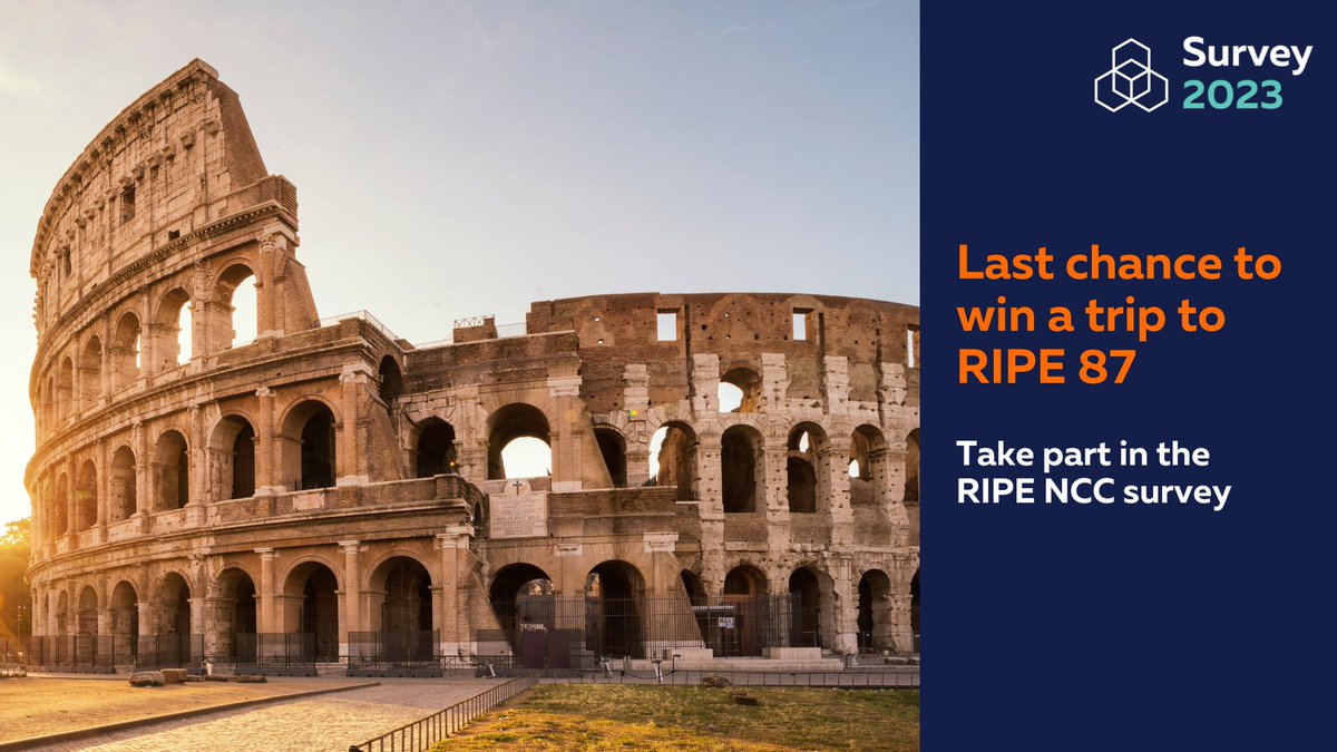 ripencc's tweet photo. The #RIPENCCSurvey closes tonight! Make sure to complete it and be in with a chance to win a trip to #RIPE87 in Rome this year. You can fill out the survey at:
https://t.co/aUXqnDPYy7 https://t.co/wcJ9xSZWXz