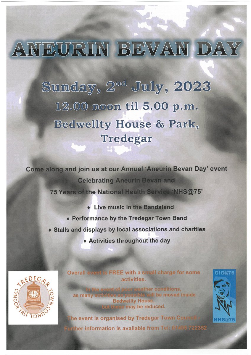 🚨 Only a few days to go until Bevan Day! Includes the Union Banner parade and family fun day <a href="/BedwelltyHouse/">Bedwellty House&Park</a>

Join us on Sunday to celebrate Aneurin Bevan and 75 years of the NHS 🎉

Banner parade starts from Charles Street NP22 4AD @ 11am

#Unions #NyeBevan #Wales #Tredegar