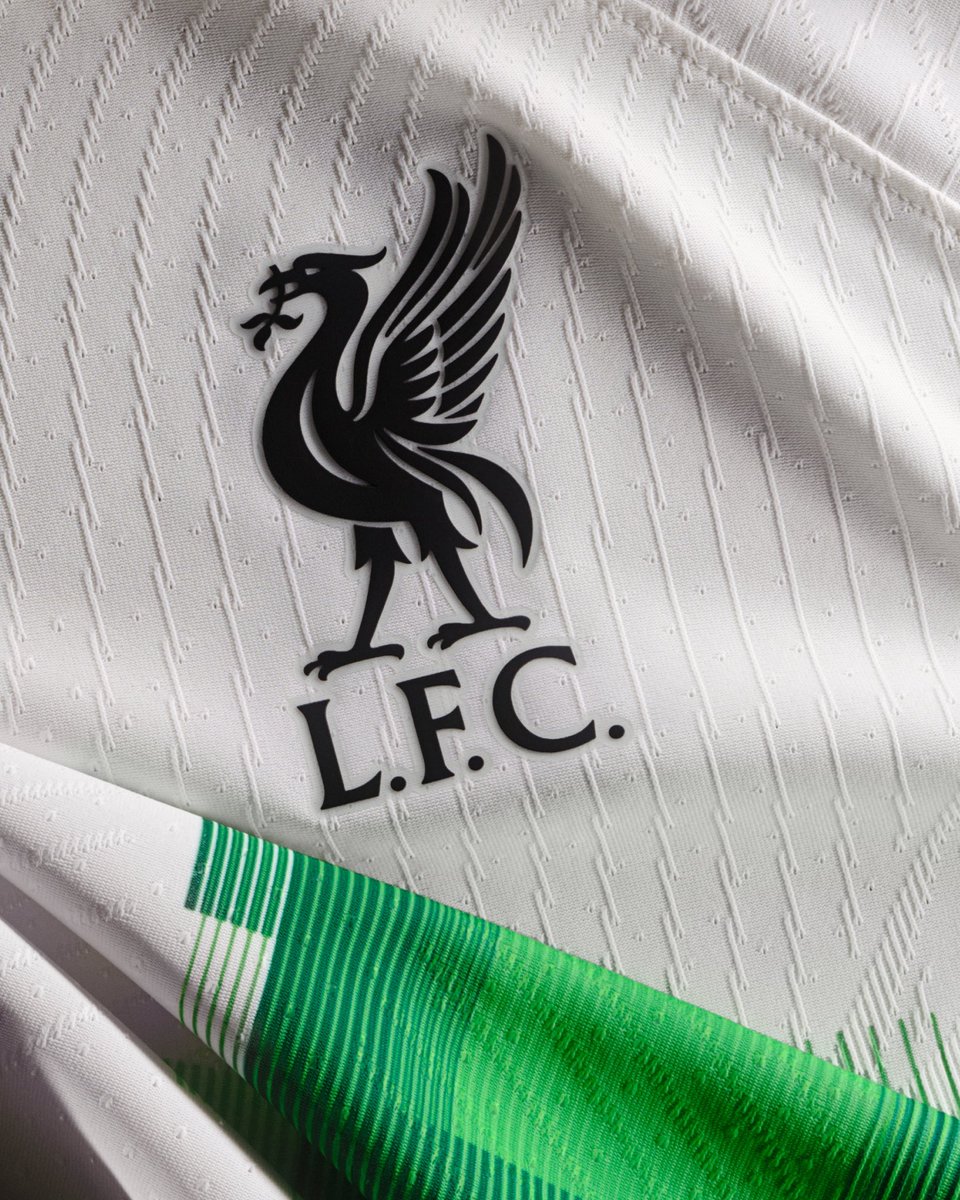 nikefootball's tweet photo. The Liverpool FC 2023/24 Away Shirt sees the return of a classic, with the famous green and white quarters of the ’95-’96 team reimagined with a digital twist.
@LFC 
#NikeFootball https://t.co/57WHN6WnhG