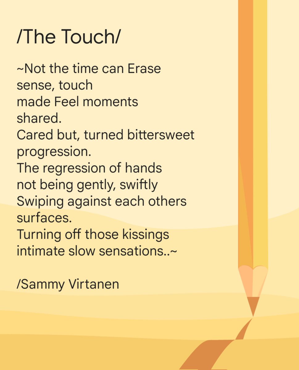 #Stories for the different #senses by #impactfull #memory.. 🤠
🙏
#TheTouch
#forprompts
#twitterpoems
#poetrylovers
#poetrycommunity
#WritingCommunity
#northernpoet
#visualpoetry
#poeticthoughts
#wordsmith
#twitterpoetry
#poesia
#poems
#storytelling