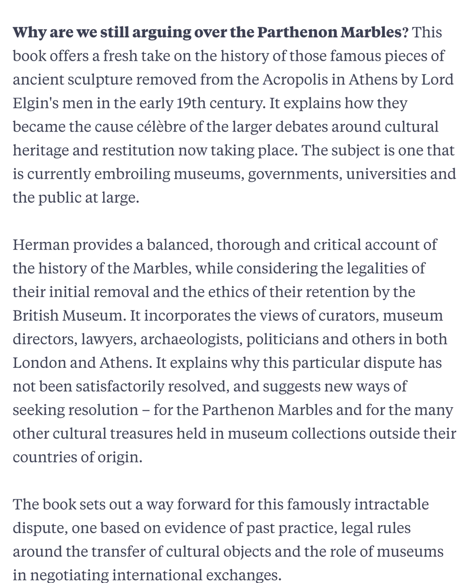 artlawalex's tweet photo. I'm happy to announce my new book! It will look at the most famous cultural dispute of all - the Parthenon Marbles. Fair &amp; balanced, it investigates the past &amp; considers the future. Out Sept with @hartpublishing @BloomsburyBooks Pre-order at a discount: https://t.co/TDpbrVxiOG https://t.co/1fs32laNwt