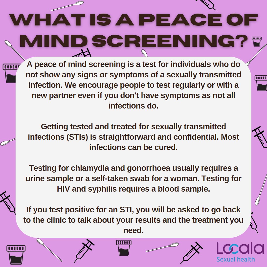 What is a Peace of Mind Screening❓

If you’ve had unprotected sex, especially if it’s with a new partner, you should have an STI test even if you don’t have any symptoms.

Get tested now! ➡️ @sh24_nhs

#LocalaSexualHealth #STITesting #STIScreening #GetTested #KnowYourStatus