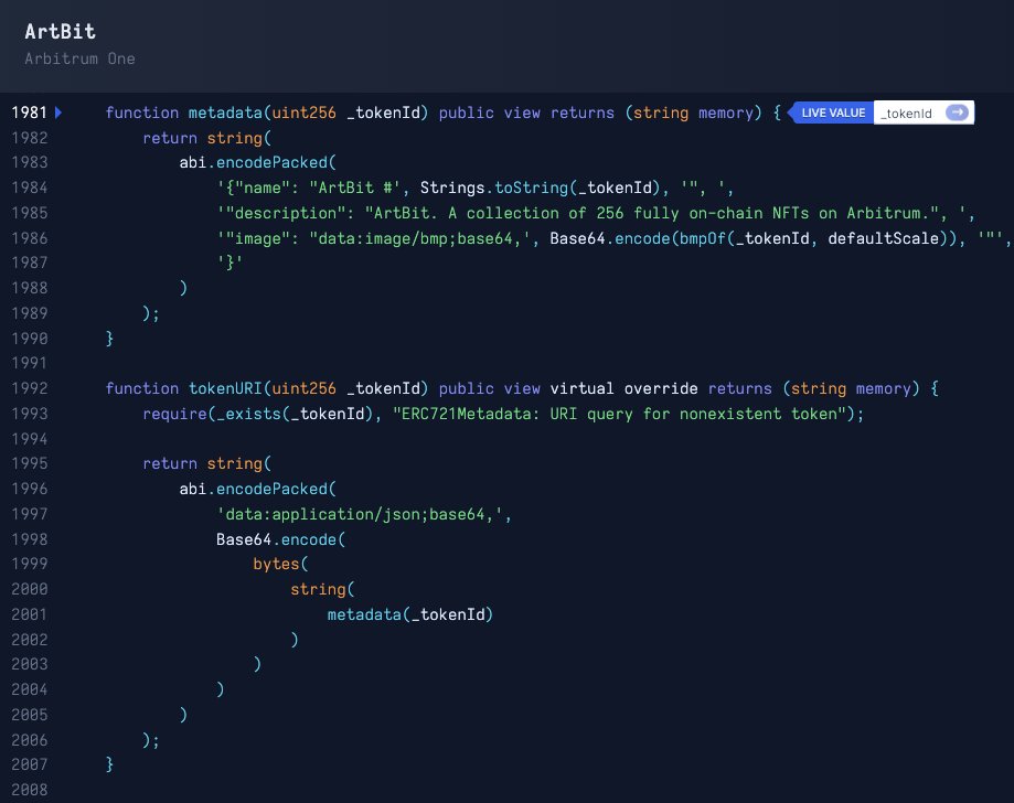tokenfox1's tweet image. 9/ Finally, the BMP is packaged and distributed as part of standard ERC-721 tokenURI metadata to provide with the regular on-chain art distribution

(view from @ContractReader)