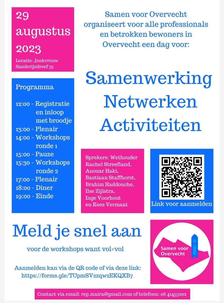 Op 29 augustus organiseert Samen voor Overvecht een dag vol activiteiten voor bewoners en professionals. Aanmelden kan via 👇🏻 forms.gle/TUpmSV2zqw2EKQ…