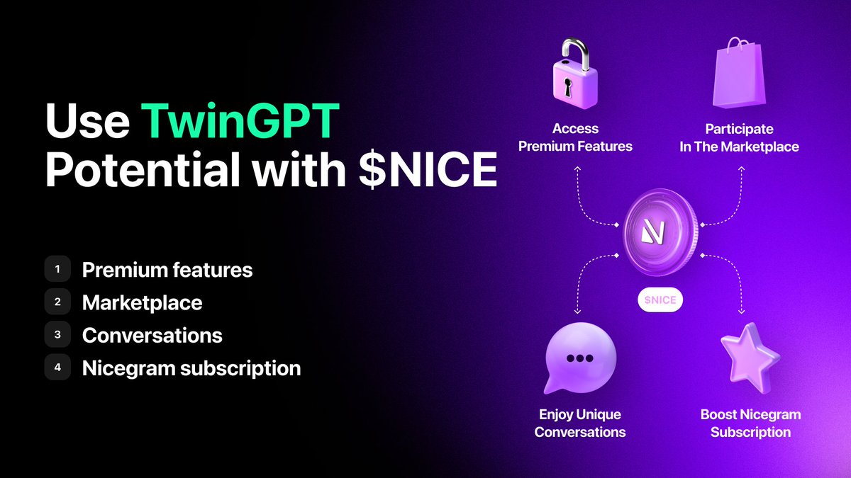 Assume TwinGPT Potential with $NICE🔥

Implement $NICE token and discover new features, enhancements, and AI Twin experience🤗:

🟣Premium features
🟣Marketplace participation
🟣Unique conversations
🟣Nicegram subscription

Find out more about $NICE🤑:
t.me/twingpt_chat