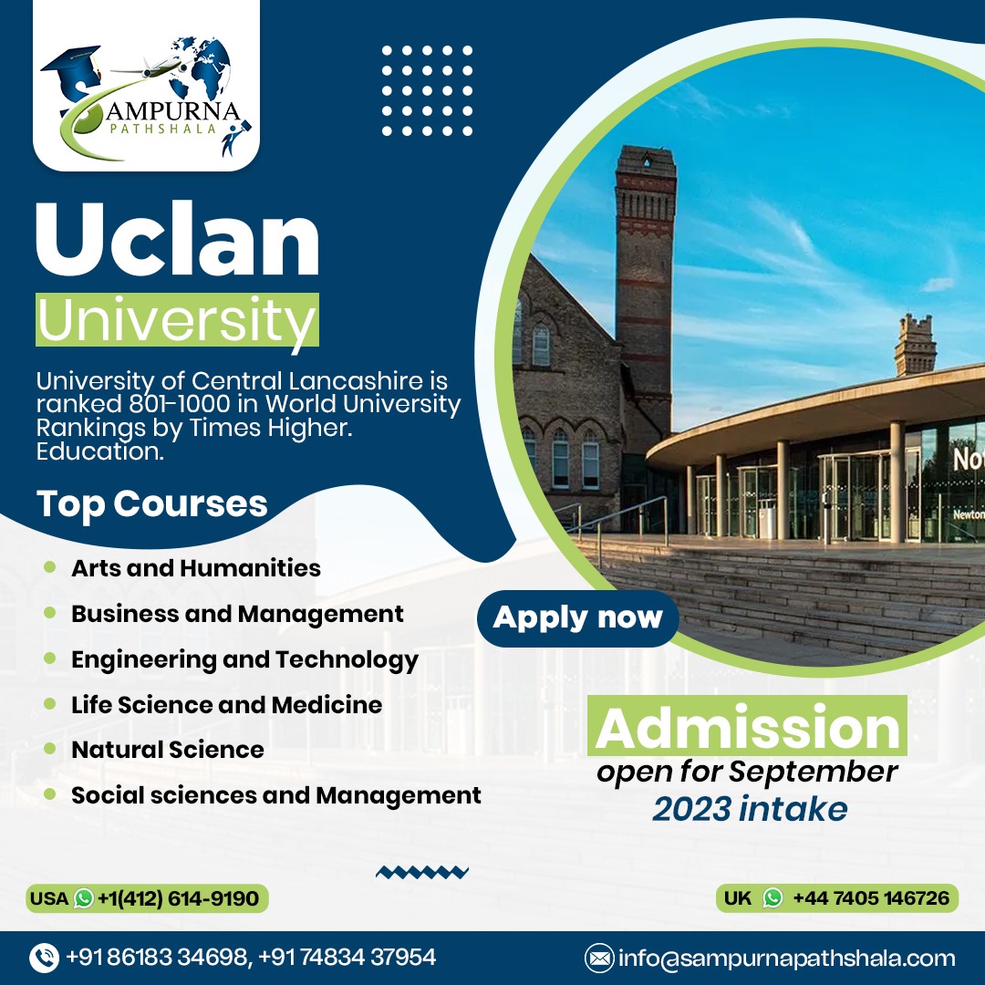 Unlock your future with Sampurna Pathshala, in collaboration with UCLan University. Admission is now open for the September intake.

Call us for free counselling at- +91 8618334698

#SampurnaPathshala #UCLanUniversity #SeptemberIntake #AdmissionsOpen #HigherEducation