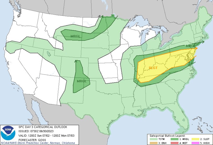 2:32am CDT #SPC Day3 Outlook Slight Risk: across the Ohio and Tennessee Valley area, and into the Mid-Atlantic region spc.noaa.gov/products/outlo…