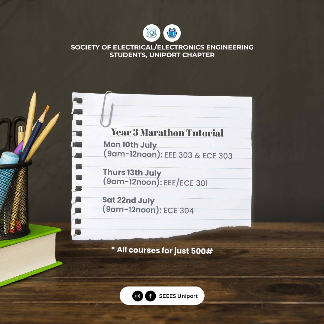 SEEES_UNIPORT's tweet photo. Marathon Tutorials on Core Courses from 100 - 300 Level organized by the house of SEEES (Uniport student chapter)
#seeesuniport #Makeseeesgreatagain https://t.co/bXyb822yEF
