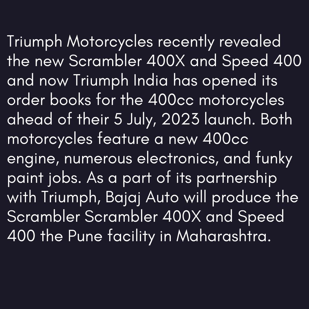 odmag's tweet image. #OverdriveNews Triumph India opens bookings for all-new Scrambler 400X and Speed 400.