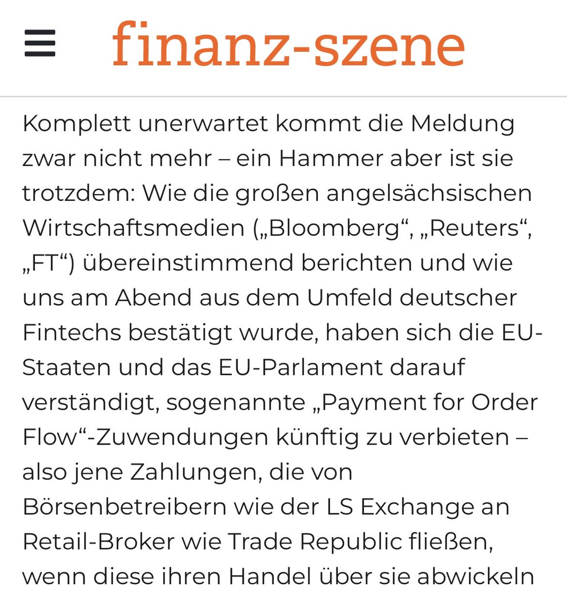 CWRoehl's tweet image. #PaymentForOrderflow soll jetzt also doch EU-weit verboten werden – wobei das hierzulande wohl erst 2026 relevant ist. Wird aber nicht nur #Neobroker zur Anpassung von Geschäftsmodellen zwingen, sondern auch die „klassischen“, eher trägen Online-Banken.