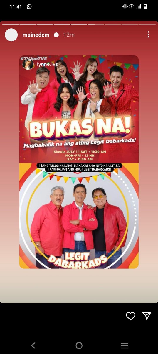 Yes @mainedcm, we are just as excited as you are for the most-awaited event tomorrow. From GMA to TV5 that quick. Yes, you are the MAINE reason why I have to shift to another network too. Love you💚 #MaineMendoza #LegitDabarkads