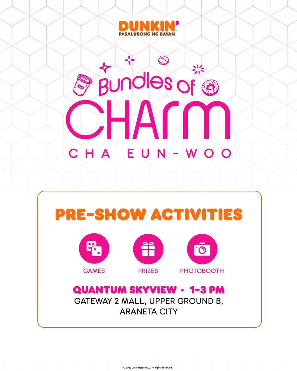 The festivities start early at Quantum Skyview, Araneta! Featuring exciting games and prizes plus get snaps from the photo booth! #DunkinPHBundlesofCHarm #ChaEunWooDunkinPH

See you all this Sunday!