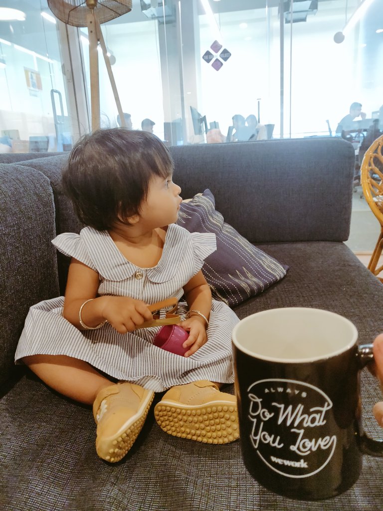 Surveen is enjoying Her first work meeting at WeWork