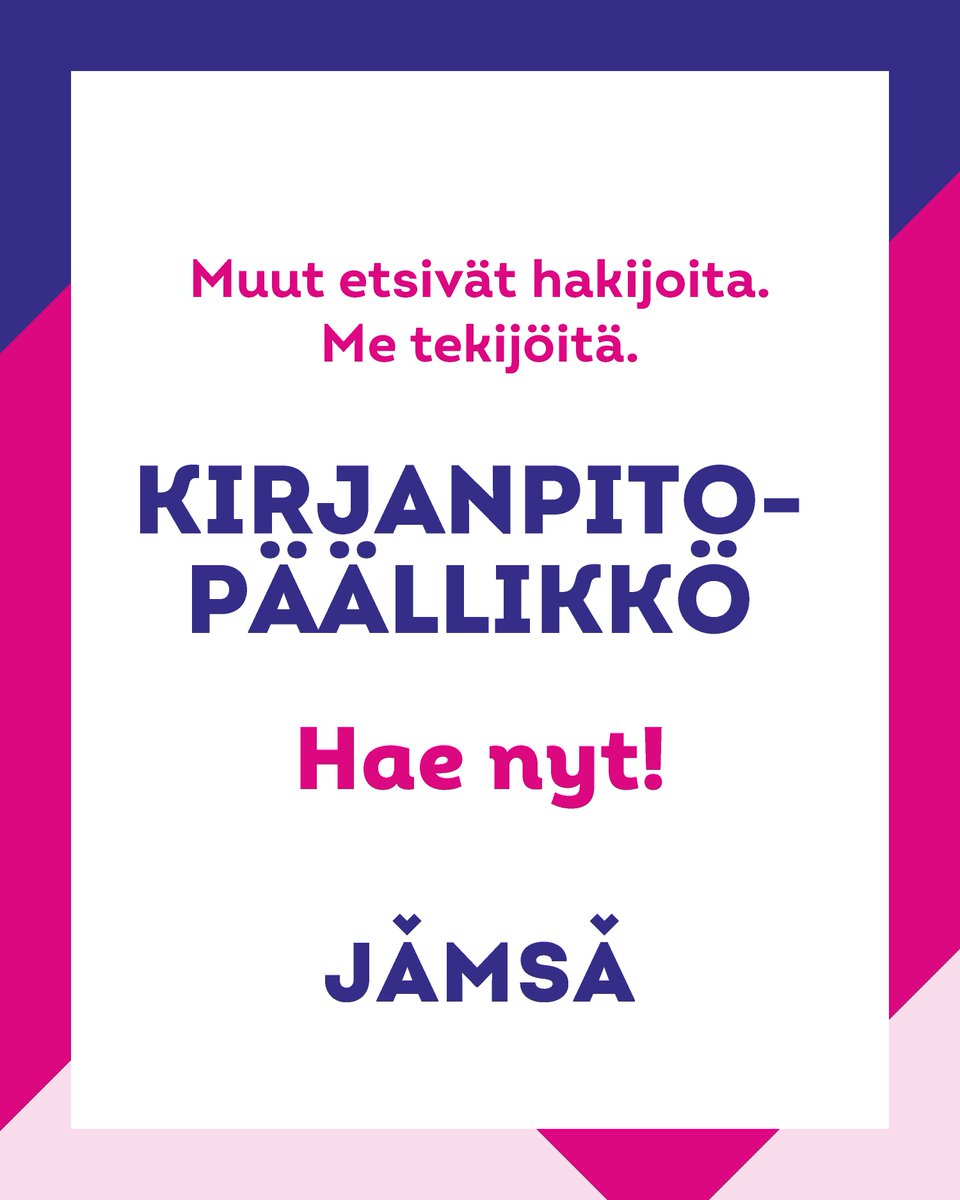 Tule meille talouden tekijäksi #Jämsä'än!
#kirjanpitopäällikkö työskentelee konsernipalveluissa reilun kymmenen hengen tiimissä. Olet kokenut kirjanpidon #asiantuntija tai urasi alkupuolella oleva oppimisnälkäinen #tekijä. Tutustu ja hae: kuntarekry.fi/fi/tyopaikat/k…