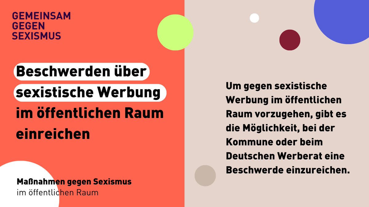 Gegen sexistische #Werbung im öffentlichen Raum kann Beschwerde eingereicht werden – bei einer Beschwerdestelle der Kommune oder beim Deutschen Werberat. #gemeinsamgegensexismus 🧵