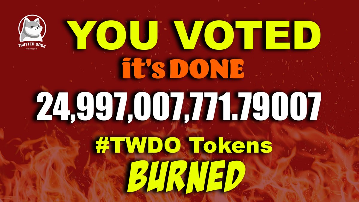 As per the community's vote, these #TWDO Tokens claimed from the wallets and burned.
3 billion CEX and liquidity
12 billion from charity
1 billion from team vesting
9 billion from monthly burn claimed
bscscan.com/tx/0x973f692b6…