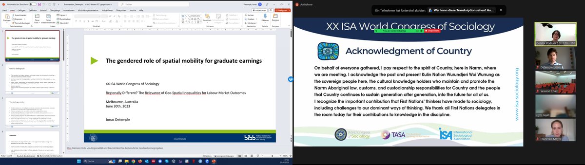JonasDetemple's tweet photo. Today I presented my current research on graduate spatial mobility at #ISAWCS23 in Melbourne. Being virtually connected to the big academic stage once around the globe while sitting at home was definetly a great experience. Many thanks to @jkofferhaus for hosting! https://t.co/lX4IktHFSo