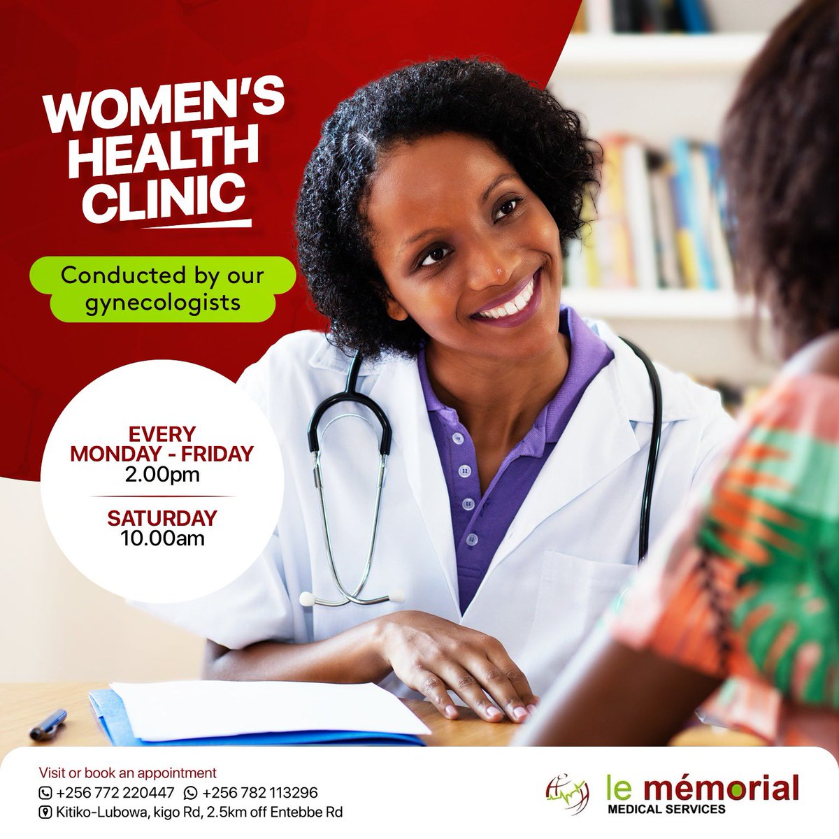 LeMemorialUg's tweet photo. Ladies, prioritize your well-being and make your health a priority with our Women’s Health Clinic 💚. Regular visits to your gynecologist are essential for preventive care, early detection, and maintaining overall reproductive health.
#lememorial #womenshealth #gynae #clinic https://t.co/gyEvd4dcIx