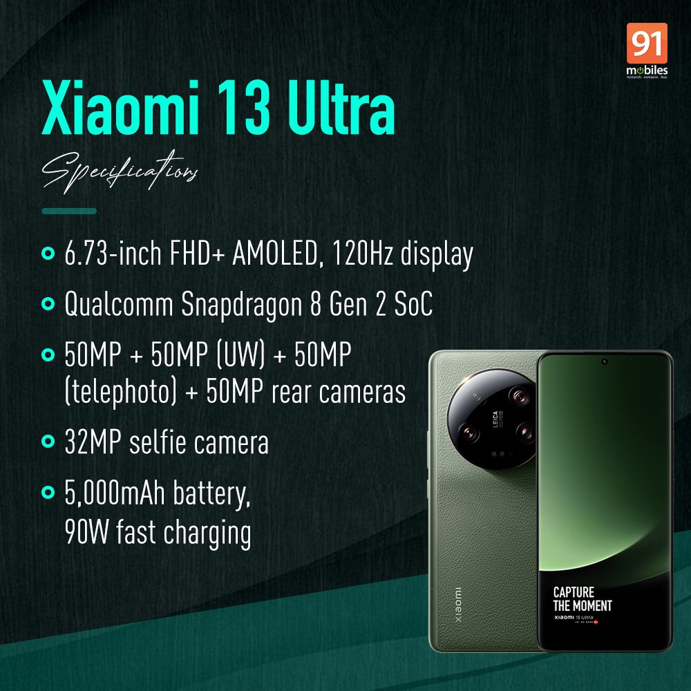 91mobiles on X: Xiaomi 13 Ultra Xiaomi recently launched its latest ultra  flagship, the Xiaomi 13 Ultra, in the global markets. This handset comes  with top-of-the-line specifications and while we are not