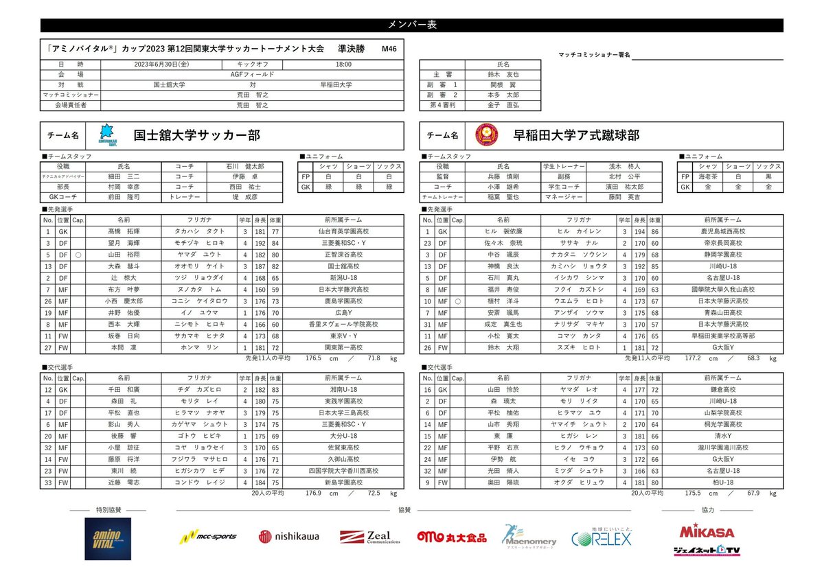 🏆「アミノバイタル®︎」カップ2023
【国士大vs早大メンバー表】

🎥ライブ配信はこちらから！
→youtube.com/live/EXHmZuEih…

こちらからもご覧いただけます
jnet-tv.com/soccer/

#jufa
#大学サッカー
#アミノバイタルカップ2023