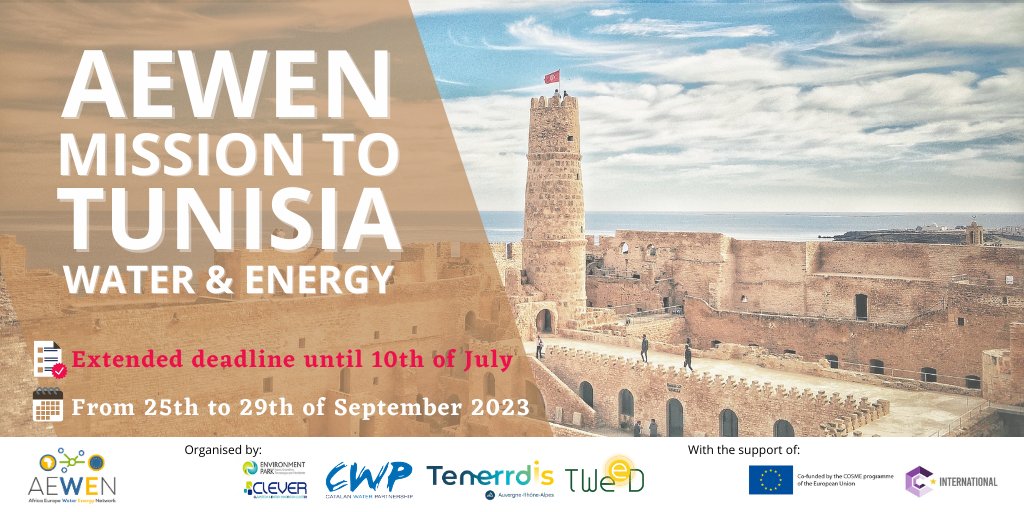 📣 A FEW PLACES LEFT FOR #TUNISIA #BUSINESSMISSION!
💧 ⚡ Focus on #water and #energy sectors and solutions
📅 From 25th to 29th September 2023. 
🚨 Interested? Register here lnkd.in/eCMV-Dui 
👉 More information  on our website: lnkd.in/dDHpKTV8