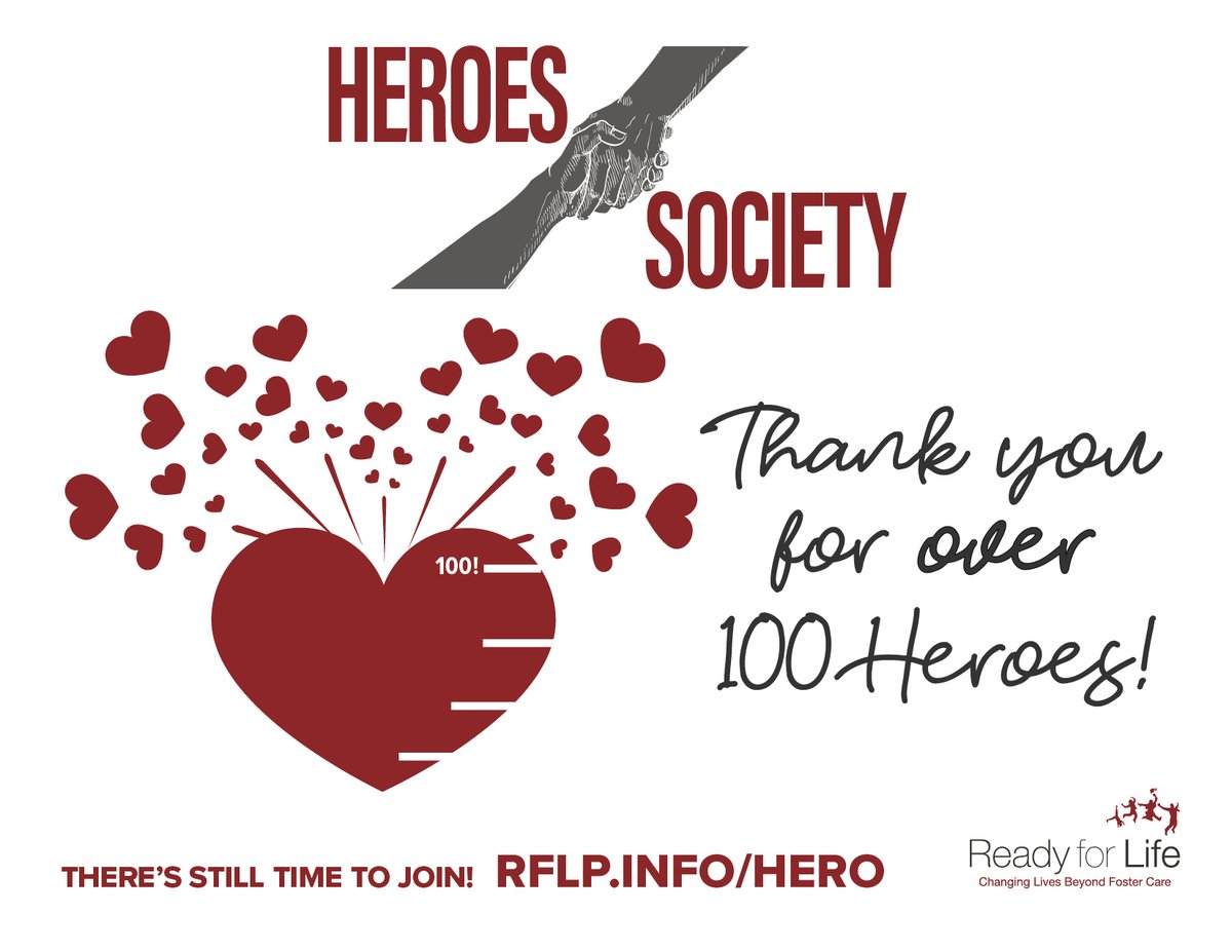 Thanks to our 25 new Heroes, we exceeded our goal!! We are so grateful for everyone who joined this month and committed to changing the lives of former foster care youth.
There's still time to join and help us even further surpass our goal! Join now at rflp.info/hero
