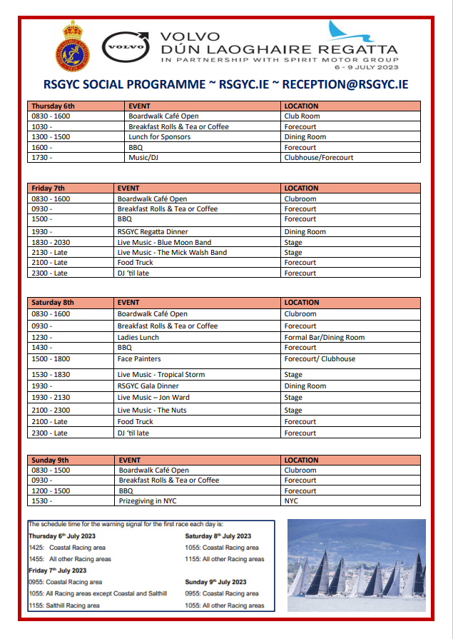 Royal St. George YC (@rsgyc) on Twitter photo THE RSGYC VOLVO SOCIAL PROGRAMME 2023 IS HERE!
Check it out and if you have any questions you can contact Emma in Reception by emailing reception@rsgyc.ie
We can't wait to see you all next week! THE RSGYC VOLVO SOCIAL PROGRAMME 2023 IS HERE!
Check it out and if you have any questions you can contact Emma in Reception by emailing reception@rsgyc.ie
We can't wait to see you all next week!