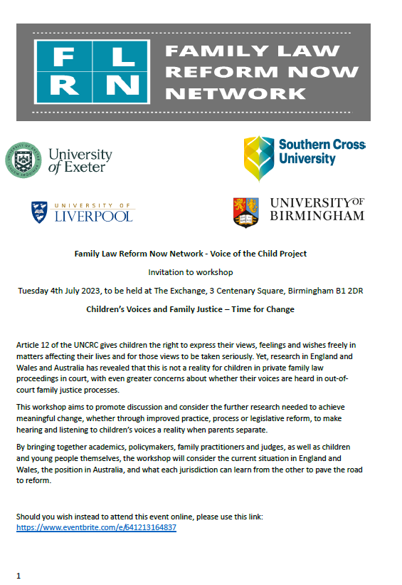 SHAMELESS PLUG Tuesday 4 July, Family Law Reform Now Network host an event: Children's Voices and Family Justice. Please join us in thinking big about how we can make our field work best for children. There's space online: follow Eventbrite link for sign-up Context in the🧵