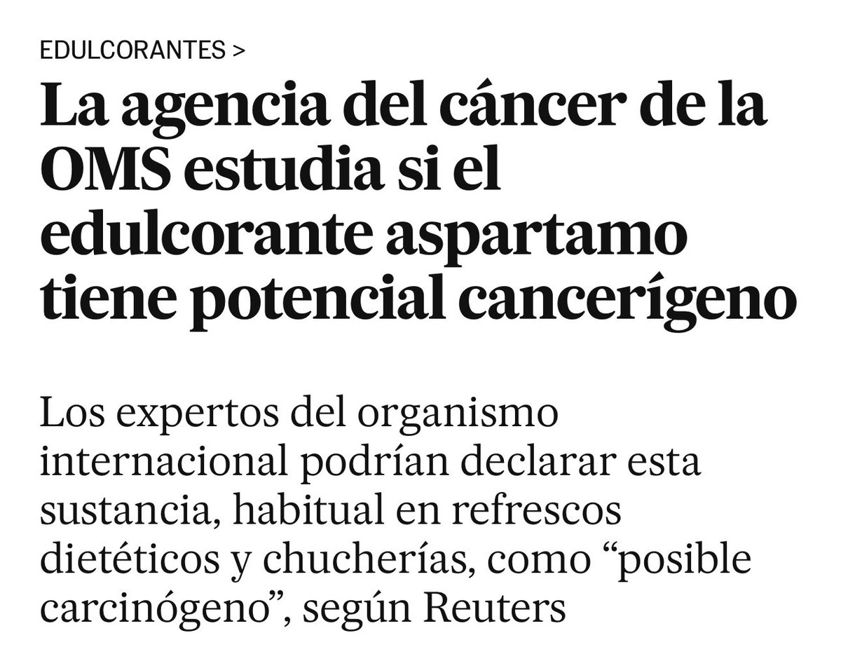 🥤🚩 ¿CAUSA CÁNCER EL ASPARTAMO? LA NOTICIA DEL MOMENTO 🌍 La OMS @WHO_Europe estudia y alerta del potencial efecto cancerígeno del Aspartamo. 🤔Realmente, ¿es así? Vamos a ver que nos dice la evidencia científica 👇🏻👇🏻