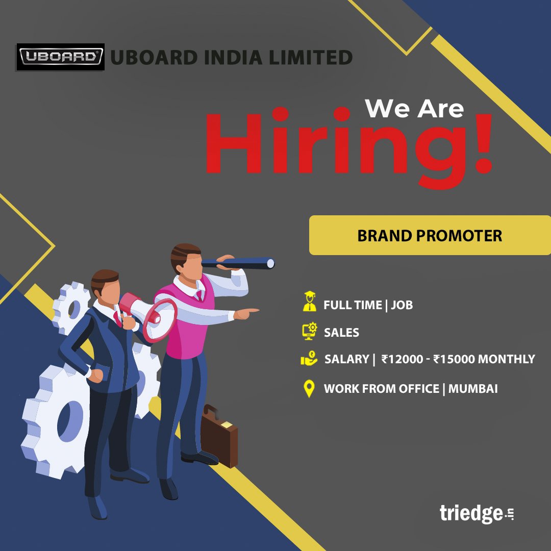 Uboard India Limited is hiring freshers for Brand Promoter role.
Interested candidates may send their resumes at apply@triedge.in.
#hiring #brandpromoter #jobs #triedge