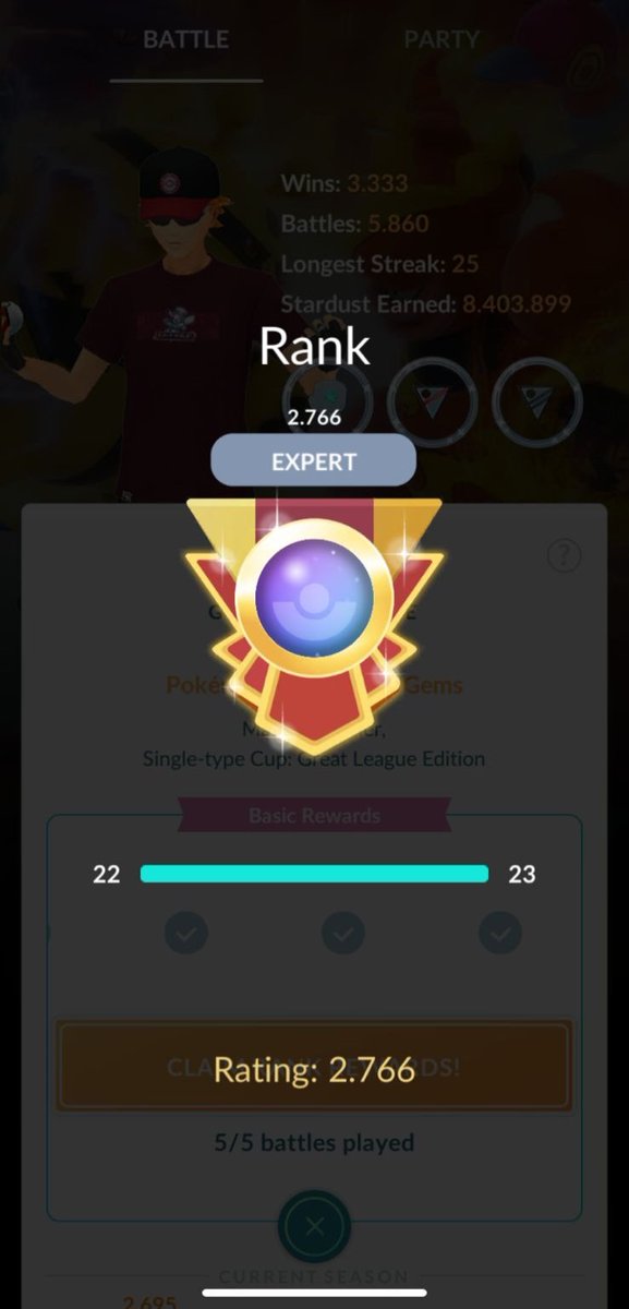 Expert reached!
Legend on Go Battle Day? 👀

#PokemonGO #GoBattleLeague #GBL