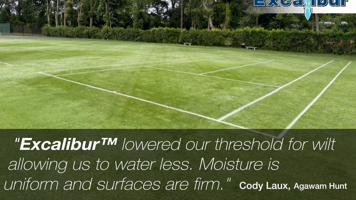 Solutions4Turf's tweet photo. #Excalibur is proving to be a solution beyond just golf. Cody Laux, Superintendent at Agawan Hunt manages 10 grass tennis courts. He turned to Excalibur to help manage his moisture and maintain firmer surfaces. 

Learn more about Excalibur 👉 https://t.co/oMiYvM9NKM https://t.co/XICTJVLZaQ